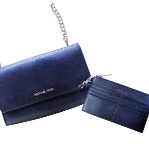 Michael Kors Black Leather Crossbody Cardholder Wristlet 3-1 $348